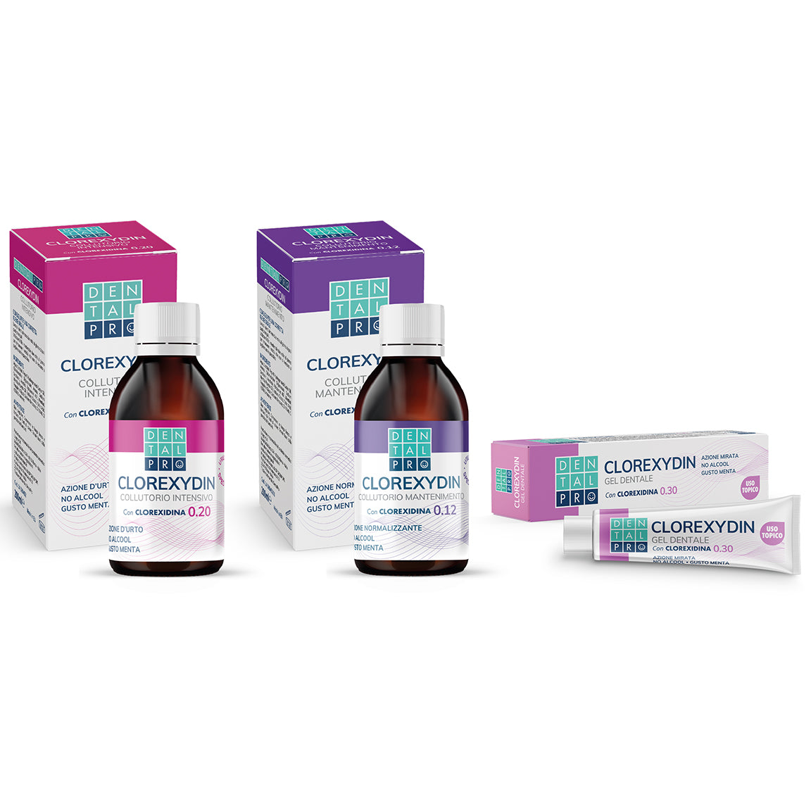 Kit DentalPro Clorexydin  - Collutorio 0,20% + Collutorio 0,12% + Gel dentale 0,30%